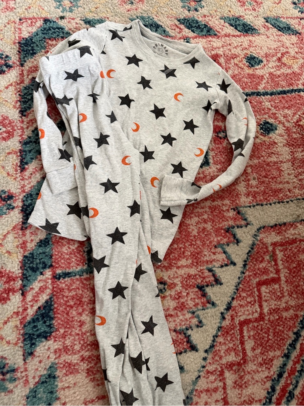 Primary Gray Pajama Set with Black Stars & Orange Moons